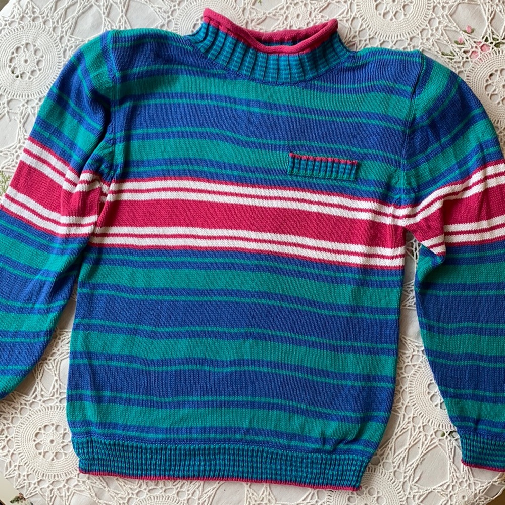 Vintage 80s hand loomed sweater in bright spring colors.